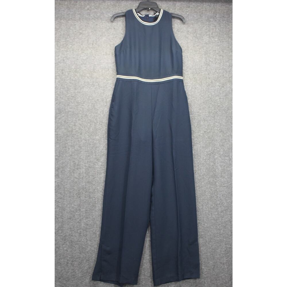 Banana Republic Jumpsuit Sleeveless High Neck Blue White Women's Size 8 NEW